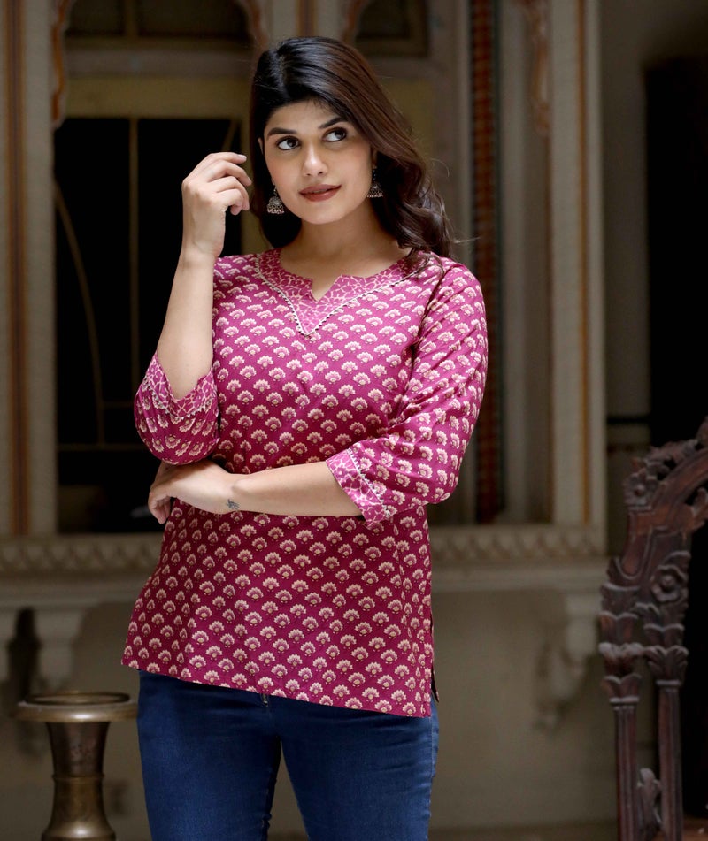 Miravan Floral Printed Cotton Top for Women - Image 1